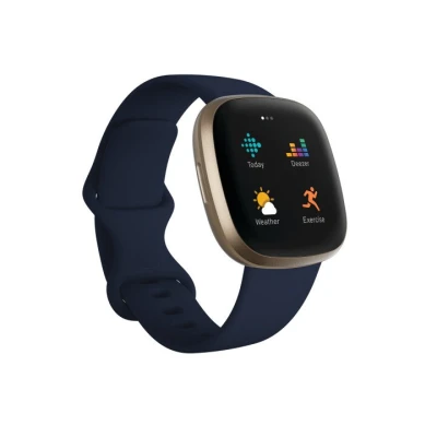 Fitbit Versa 3 Smart watch, NFC, GPS (satellite), Touchscreen, Heart rate monitor, Activity monitoring 24/7, Waterproof, Bluetooth, Wi-Fi, Midnight/Soft Gold Aluminum