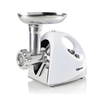 Tristar VM-4210 White, 3 Stainless steel grinding plates, Aluminum grinder head, Aluminum hopper tray, Sausage stuffer, Kubbe attachment, Sausage accessory, Stainless steel blade