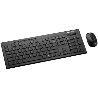 CANYON Multimedia 2.4GHZ wireless combo-set, keyboard 104 keys, slim and brushed finish design, chocolate key caps, US layout (black); mouse adjustable DPI 800-1200-1600, 3 buttons (black)