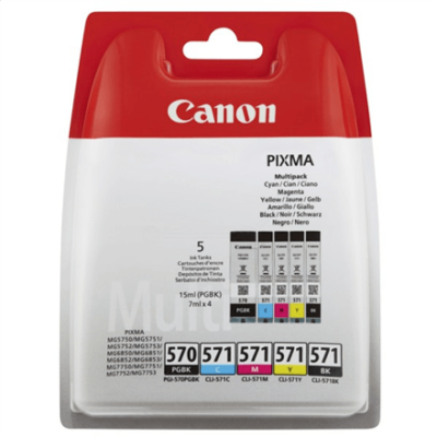 Canon Multipack PGI-570/CLI-571  Ink Cartridge, 2 x Black + 3 Colour Multipack (cyan, magenta, yellow)