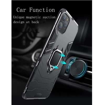 TakeMe Armor aizmugures maks-apvalks ar stendu / pirksta turētāju / magnētisku elementu auto turētājam priekš Apple iPhone SE (2020) / 7 / 8 Melns