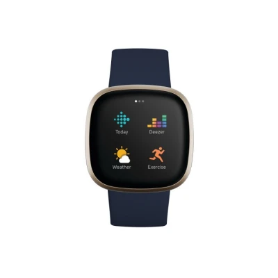 Fitbit Versa 3 Smart watch, NFC, GPS (satellite), Touchscreen, Heart rate monitor, Activity monitoring 24/7, Waterproof, Bluetooth, Wi-Fi, Midnight/Soft Gold Aluminum