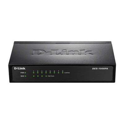 D-Link Switch DES-1008P Unmanaged, Desktop, 10/100 Mbps (RJ-45) ports quantity 8, PoE ports quantity 4, Power supply type Single