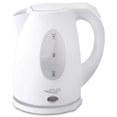 Adler AD 1207 Standard kettle, Plastic, White, 2000 W, 1.5 L, 360° rotational base